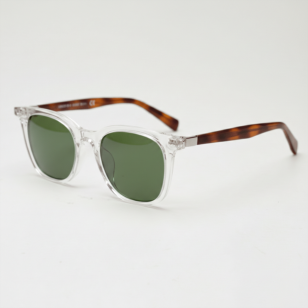 Faith Green Tinted Lens Sunglasses - Clear Rectangle TR90 Frame