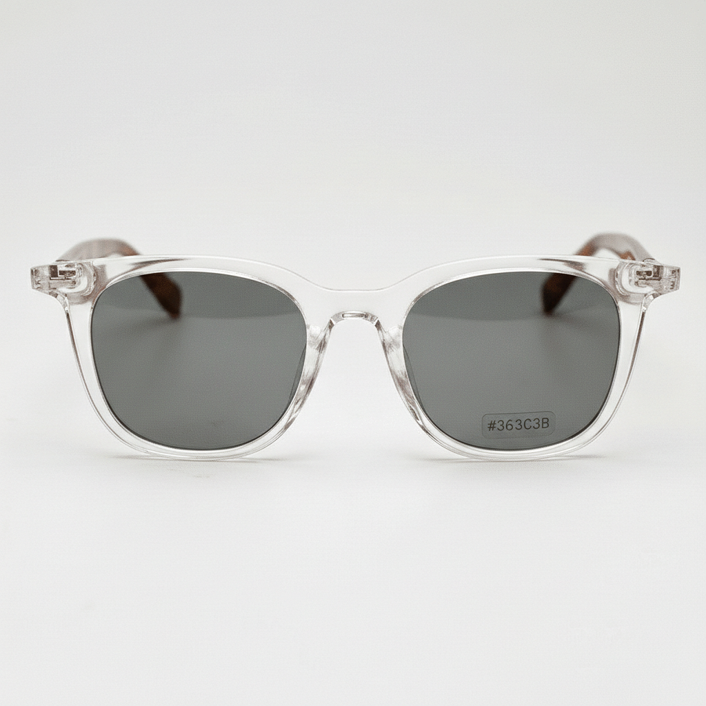Faith Grey Tinted Lens Sunglasses - Clear Rectangle TR90 Frame