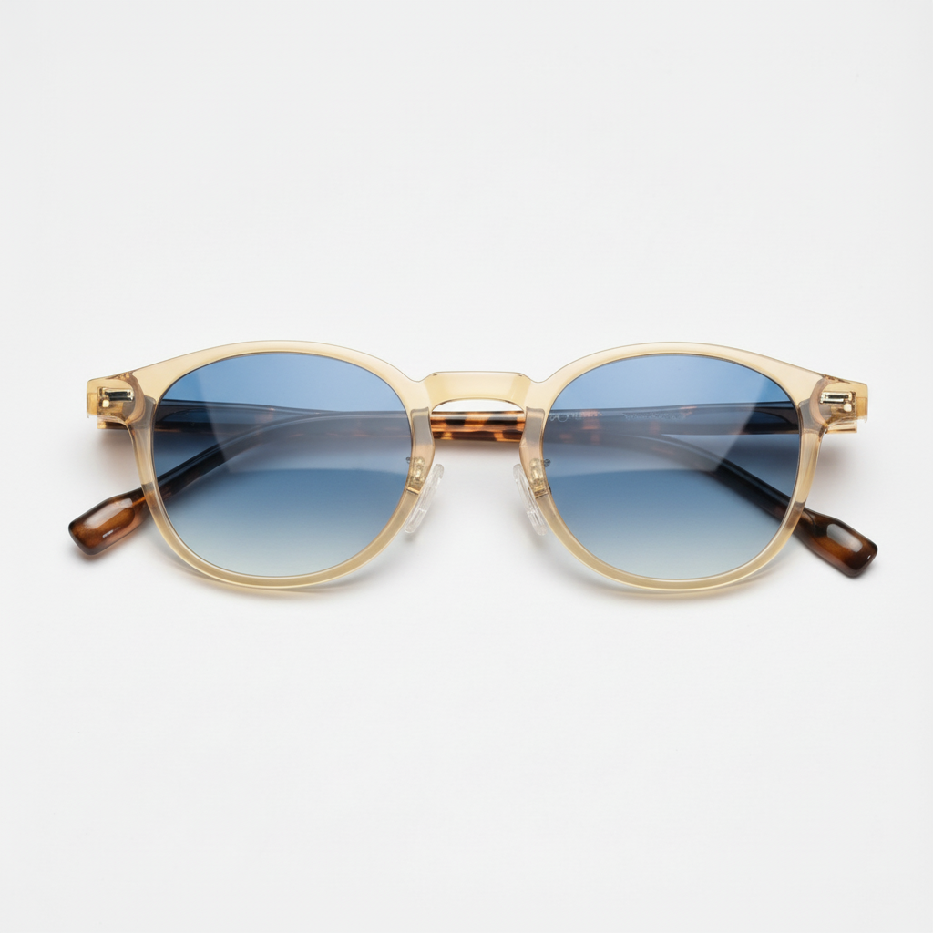 Gail Blue Gradient Lens Sunglasses - Yellow Round TR90 Frame