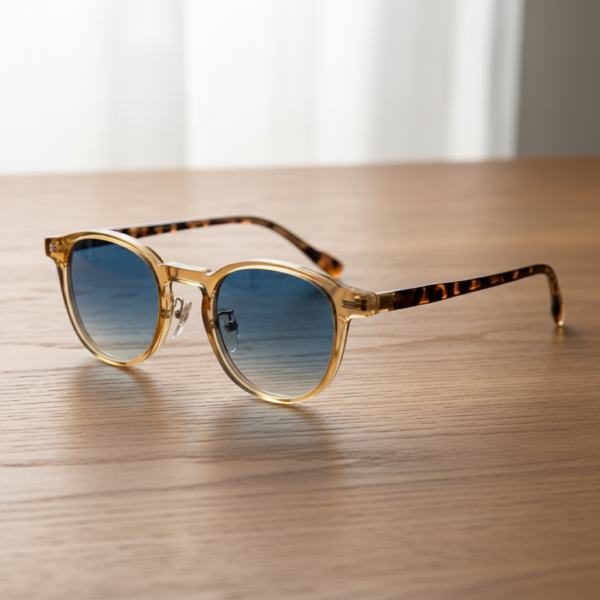 Gail Blue Gradient Lens Sunglasses - Yellow Round TR90 Frame