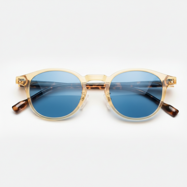 Gail Blue Tinted Lens Sunglasses - Yellow Round TR90 Frame