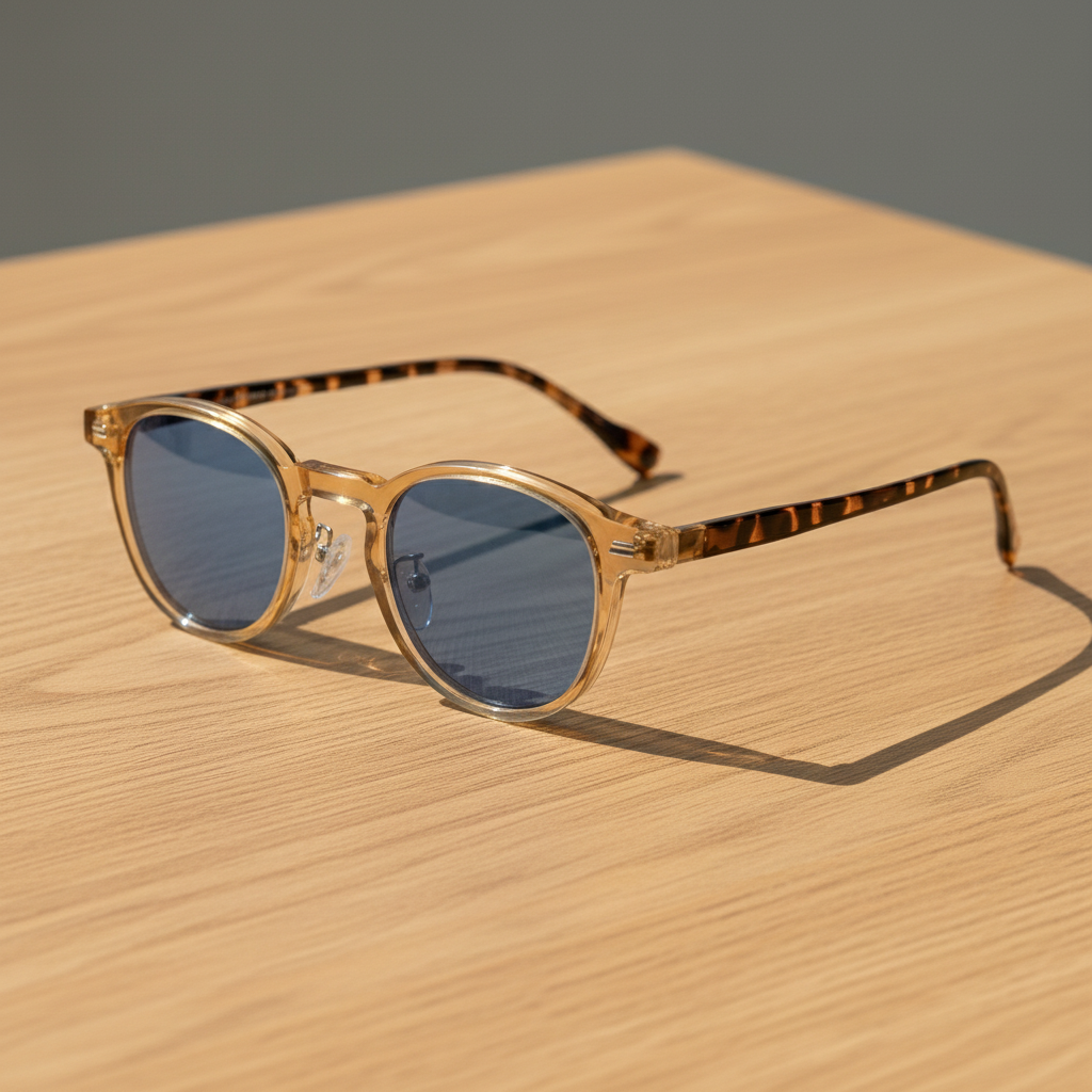 Gail Blue Tinted Lens Sunglasses - Yellow Round TR90 Frame
