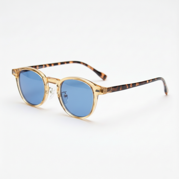 Gail Blue Tinted Lens Sunglasses - Yellow Round TR90 Frame