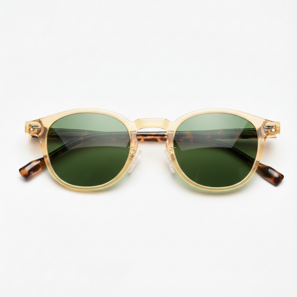 Gail Green Tinted Lens Sunglasses - Yellow Round TR90 Frame