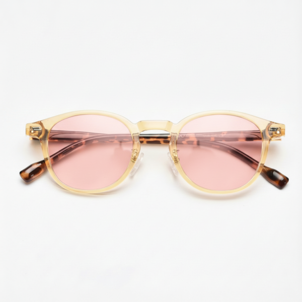 Gail Pink Tinted Lens Sunglasses - Yellow Round TR90 Frame