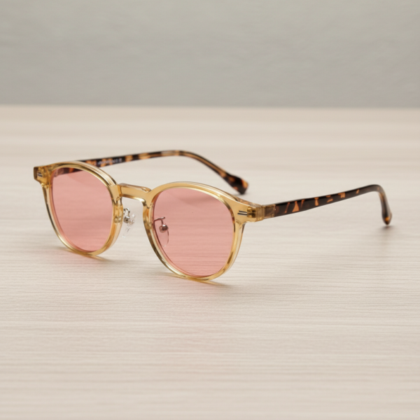 Gail Pink Tinted Lens Sunglasses - Yellow Round TR90 Frame