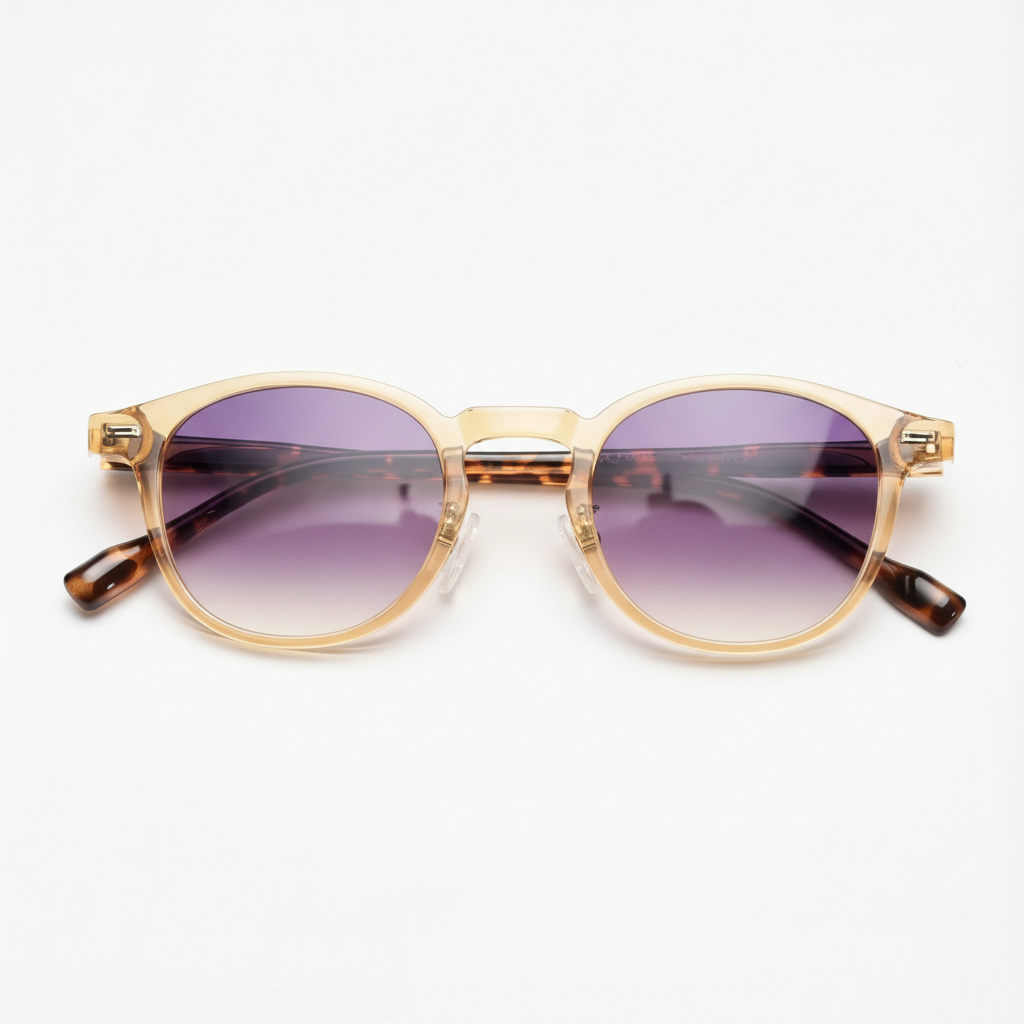 Gail Purple Gradient Lens Sunglasses - Yellow Round TR90 Frame