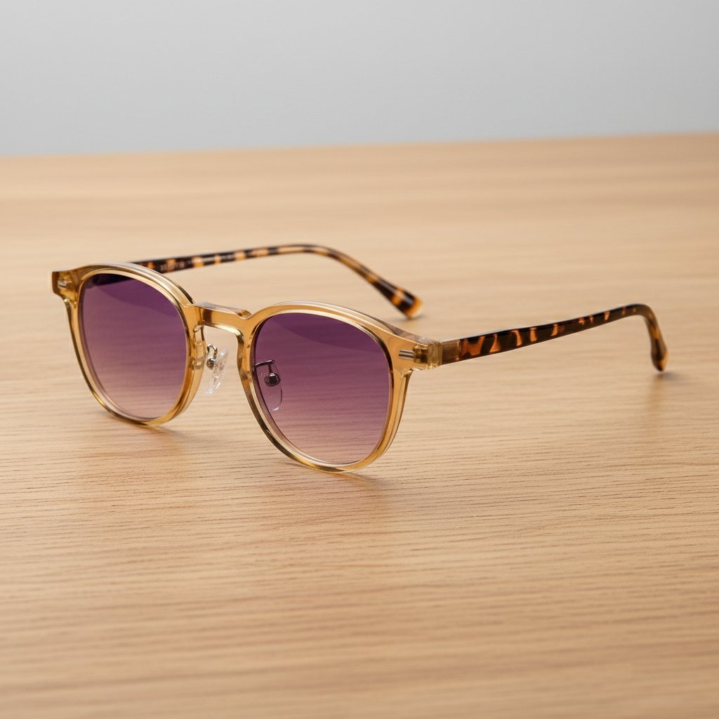 Gail Purple Gradient Lens Sunglasses - Yellow Round TR90 Frame
