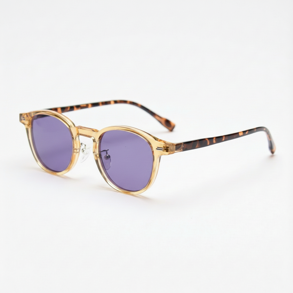 Gail Purple Tinted Lens Sunglasses - Yellow Round TR90 Frame