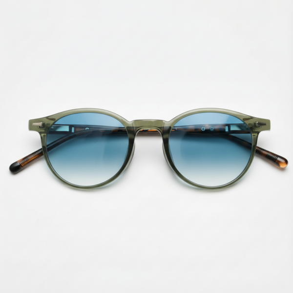 Ida Blue Gradient Lens Sunglasses - Green Round TR90 Frame
