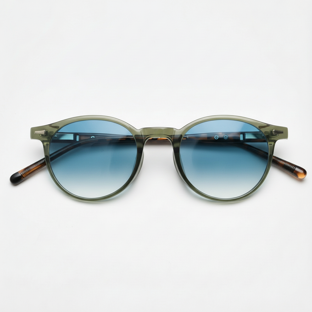Ida Blue Gradient Lens Sunglasses - Green Round TR90 Frame