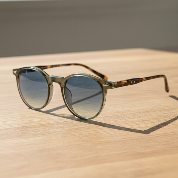 Ida Blue Gradient Lens Sunglasses - Green Round TR90 Frame