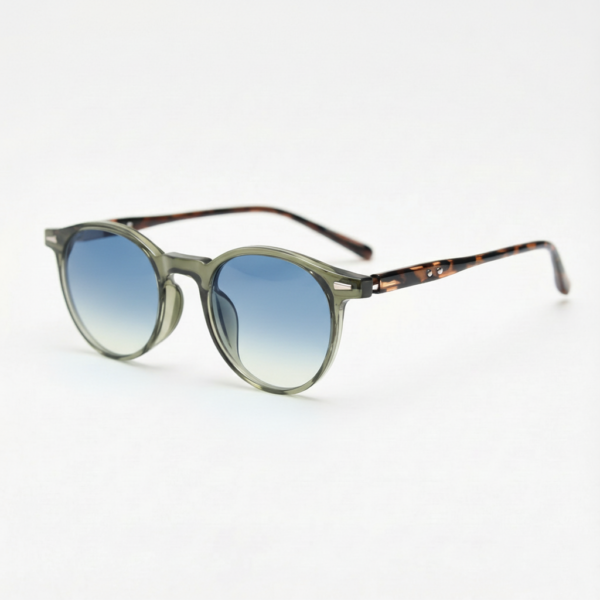 Ida Blue Gradient Lens Sunglasses - Green Round TR90 Frame