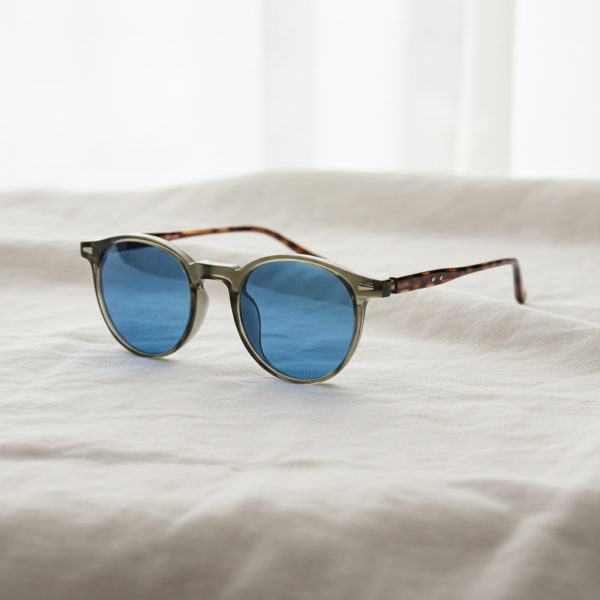 Ida Blue Tinted Lens Sunglasses - Green Round TR90 Frame