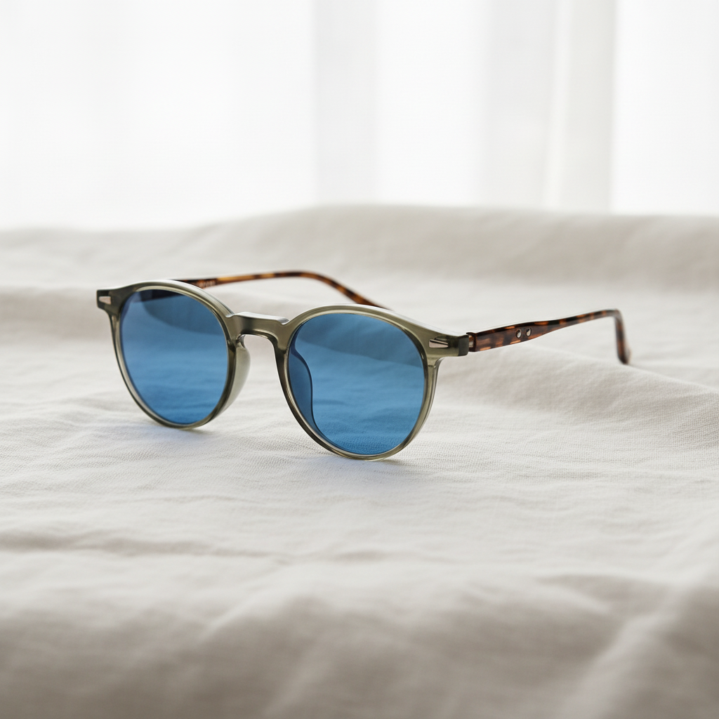 Ida Blue Tinted Lens Sunglasses - Green Round TR90 Frame