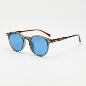 Ida Blue Tinted Lens Sunglasses - Green Round TR90 Frame