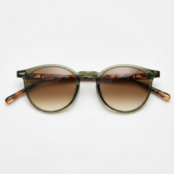 Ida Brown Gradient Lens Sunglasses - Green Round TR90 Frame