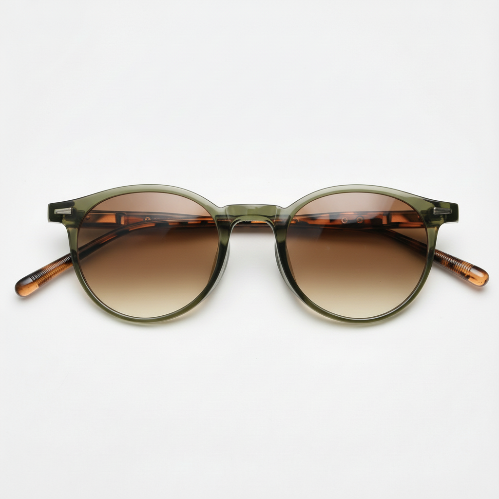 Ida Brown Gradient Lens Sunglasses - Green Round TR90 Frame