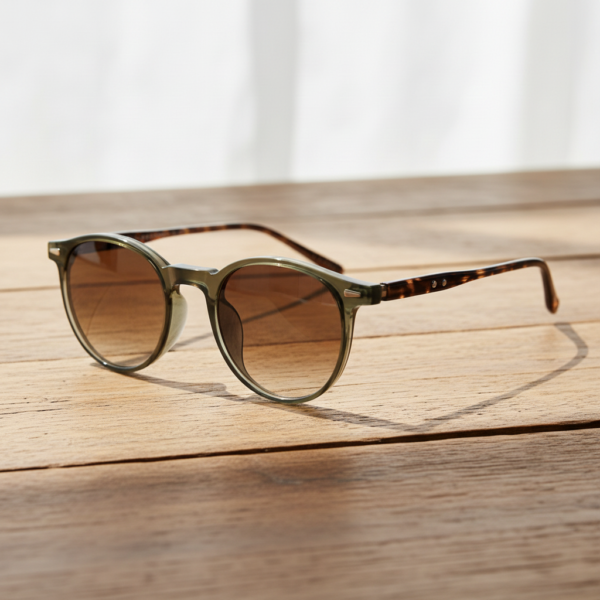Ida Brown Gradient Lens Sunglasses - Green Round TR90 Frame