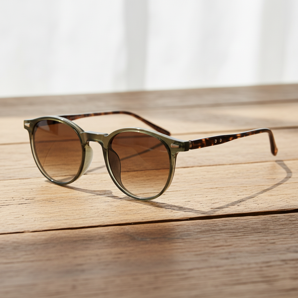 Ida Brown Gradient Lens Sunglasses - Green Round TR90 Frame