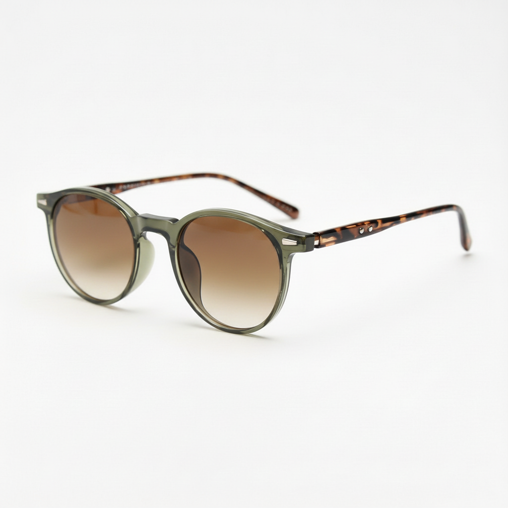 Ida Brown Gradient Lens Sunglasses - Green Round TR90 Frame
