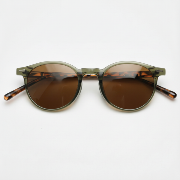 Ida Brown Tinted Lens Sunglasses - Green Round TR90 Frame
