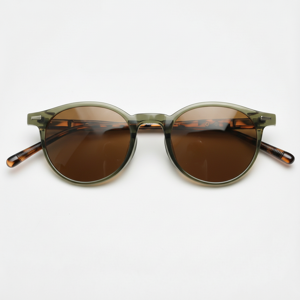Ida Brown Tinted Lens Sunglasses - Green Round TR90 Frame