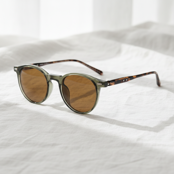 Ida Brown Tinted Lens Sunglasses - Green Round TR90 Frame