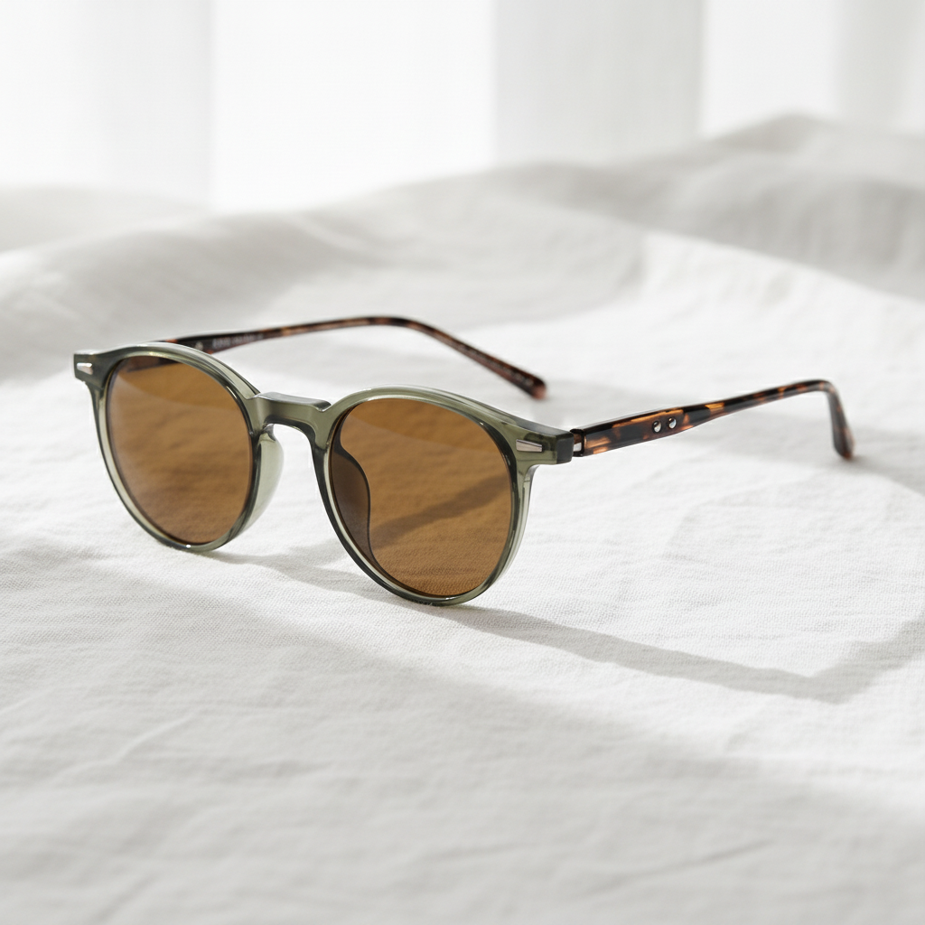 Ida Brown Tinted Lens Sunglasses - Green Round TR90 Frame