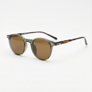 Ida Brown Tinted Lens Sunglasses - Green Round TR90 Frame