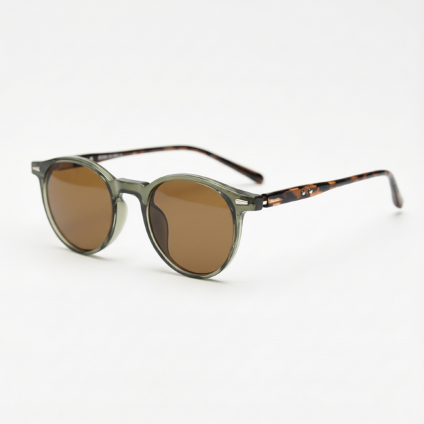 Ida Brown Tinted Lens Sunglasses - Green Round TR90 Frame