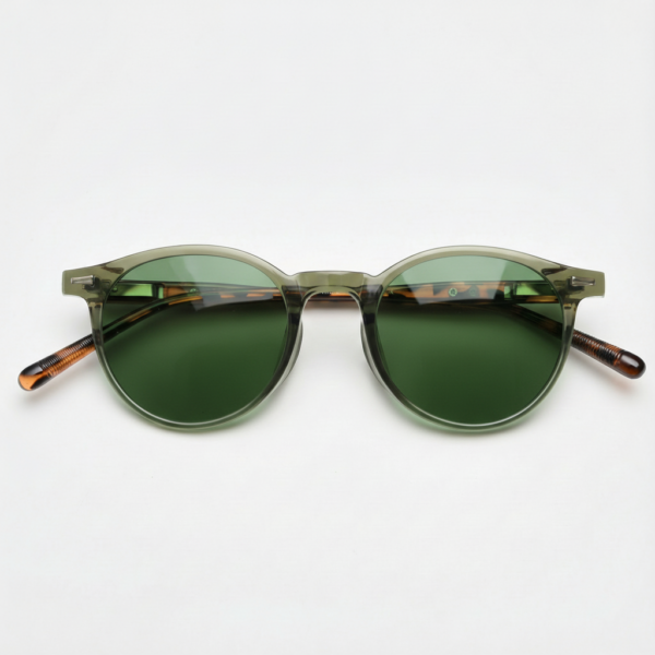 Ida Green Tinted Lens Sunglasses - Green Round TR90 Frame