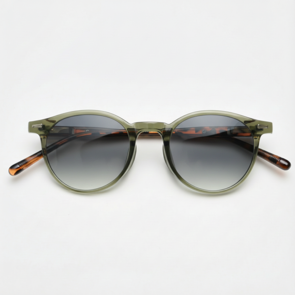 Ida Grey Gradient Lens Sunglasses - Green Round TR90 Frame