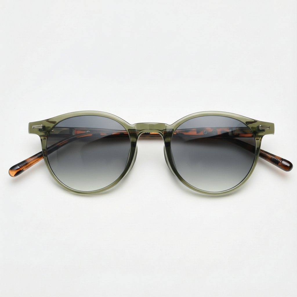 Ida Grey Gradient Lens Sunglasses - Green Round TR90 Frame