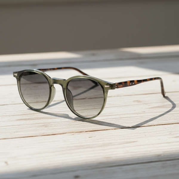 Ida Grey Gradient Lens Sunglasses - Green Round TR90 Frame