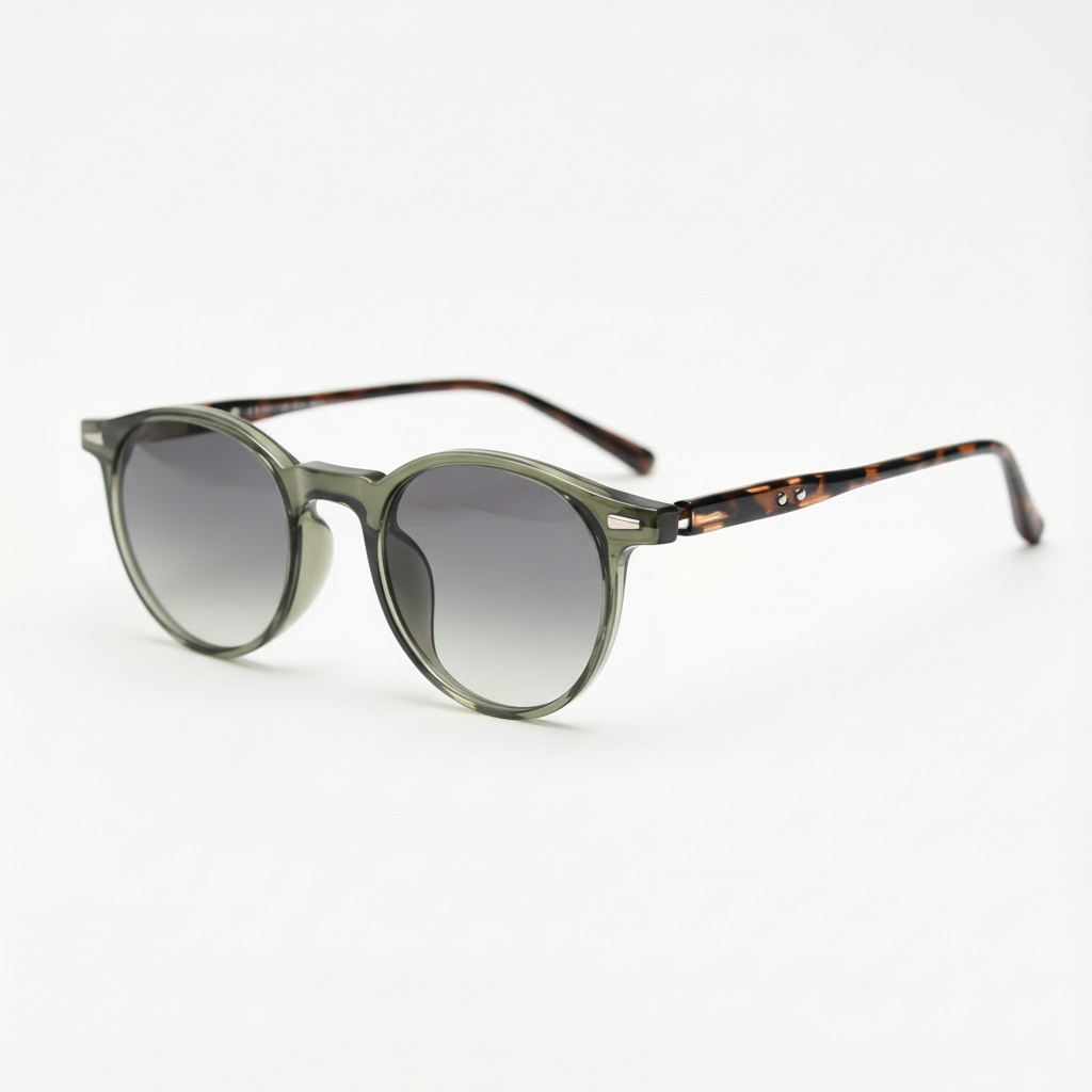Ida Grey Gradient Lens Sunglasses - Green Round TR90 Frame