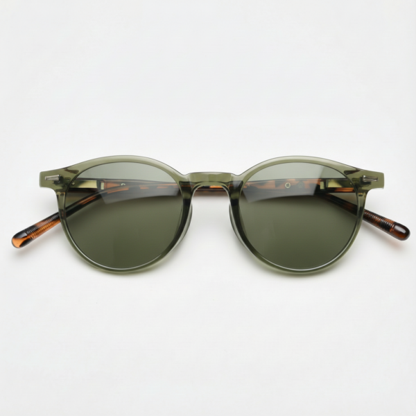 Ida Grey Tinted Lens Sunglasses - Green Round TR90 Frame