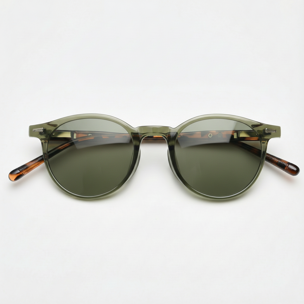 Ida Grey Tinted Lens Sunglasses - Green Round TR90 Frame