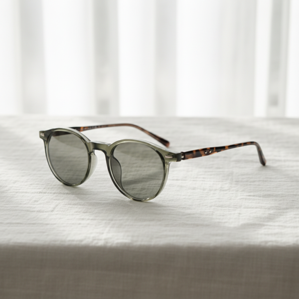 Ida Grey Tinted Lens Sunglasses - Green Round TR90 Frame