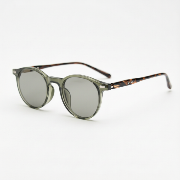 Ida Grey Tinted Lens Sunglasses - Green Round TR90 Frame