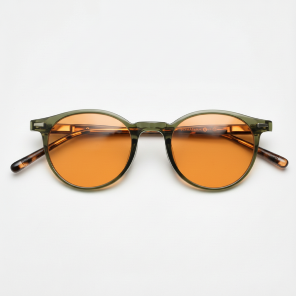 Ida Orange Tinted Lens Sunglasses - Green Round TR90 Frame