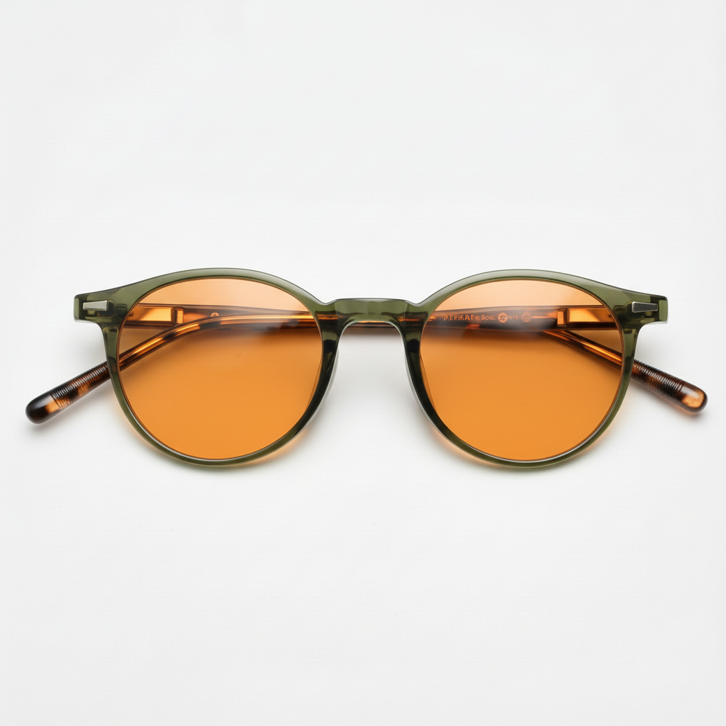 Ida Orange Tinted Lens Sunglasses - Green Round TR90 Frame