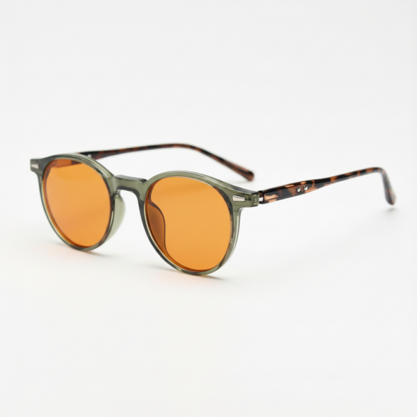 Ida Orange Tinted Lens Sunglasses - Green Round TR90 Frame
