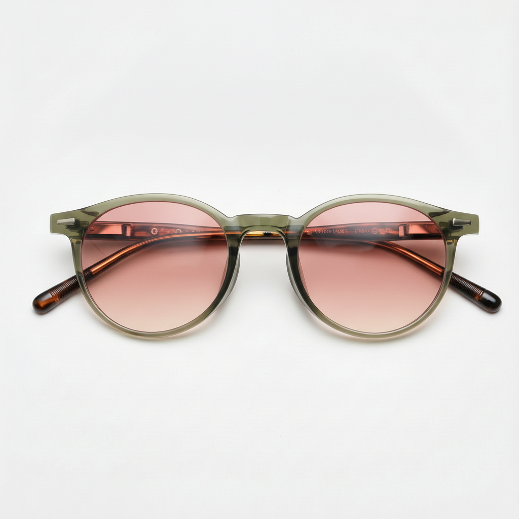 Ida Pink Gradient Lens Sunglasses - Green Round TR90 Frame