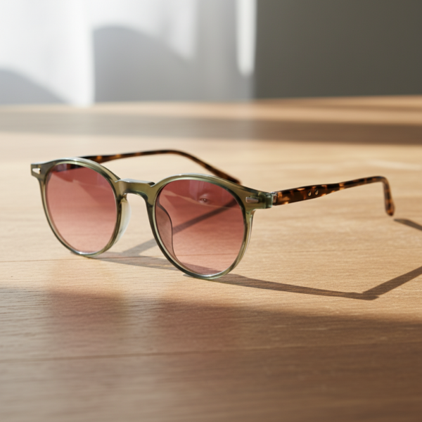 Ida Pink Gradient Lens Sunglasses - Green Round TR90 Frame