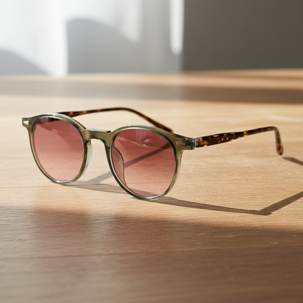 Ida Pink Gradient Lens Sunglasses - Green Round TR90 Frame