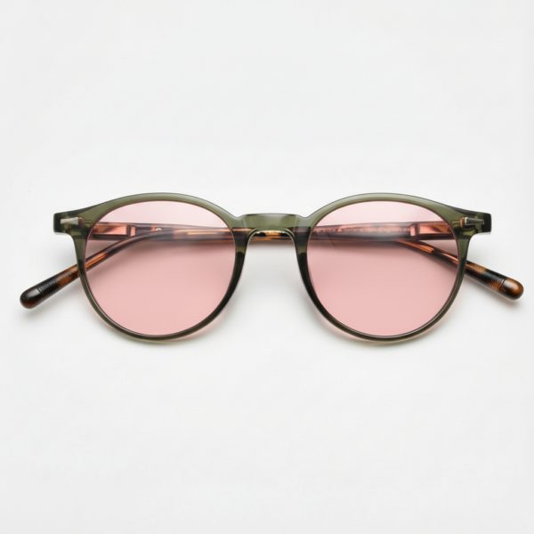 Ida Pink Tinted Lens Sunglasses - Green Round TR90 Frame