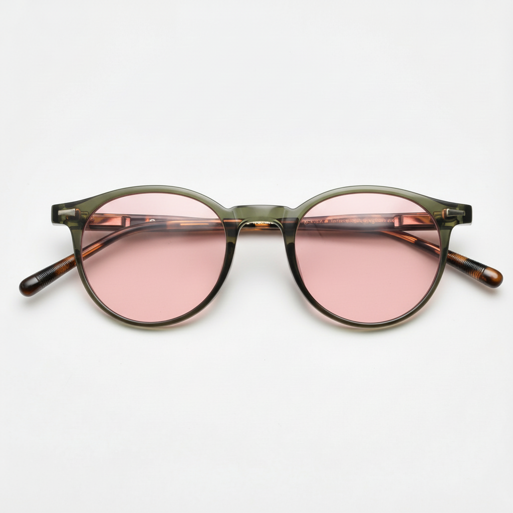 Ida Pink Tinted Lens Sunglasses - Green Round TR90 Frame