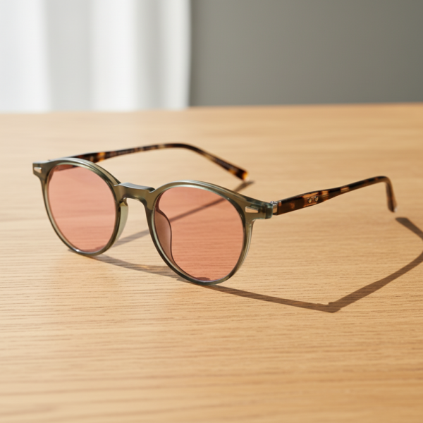 Ida Pink Tinted Lens Sunglasses - Green Round TR90 Frame