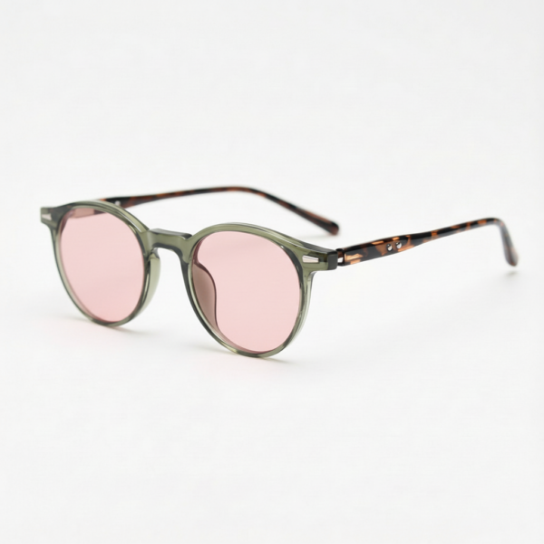 Ida Pink Tinted Lens Sunglasses - Green Round TR90 Frame